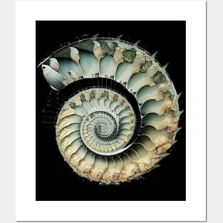 Fibonacci Sequence: Fibonacci Shell Art (on a Dark Knocked Out Background) Posters and Art